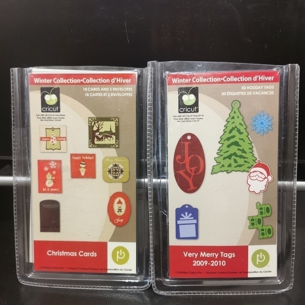 2 Cricut winter collection Christmas cards and very Merry tags